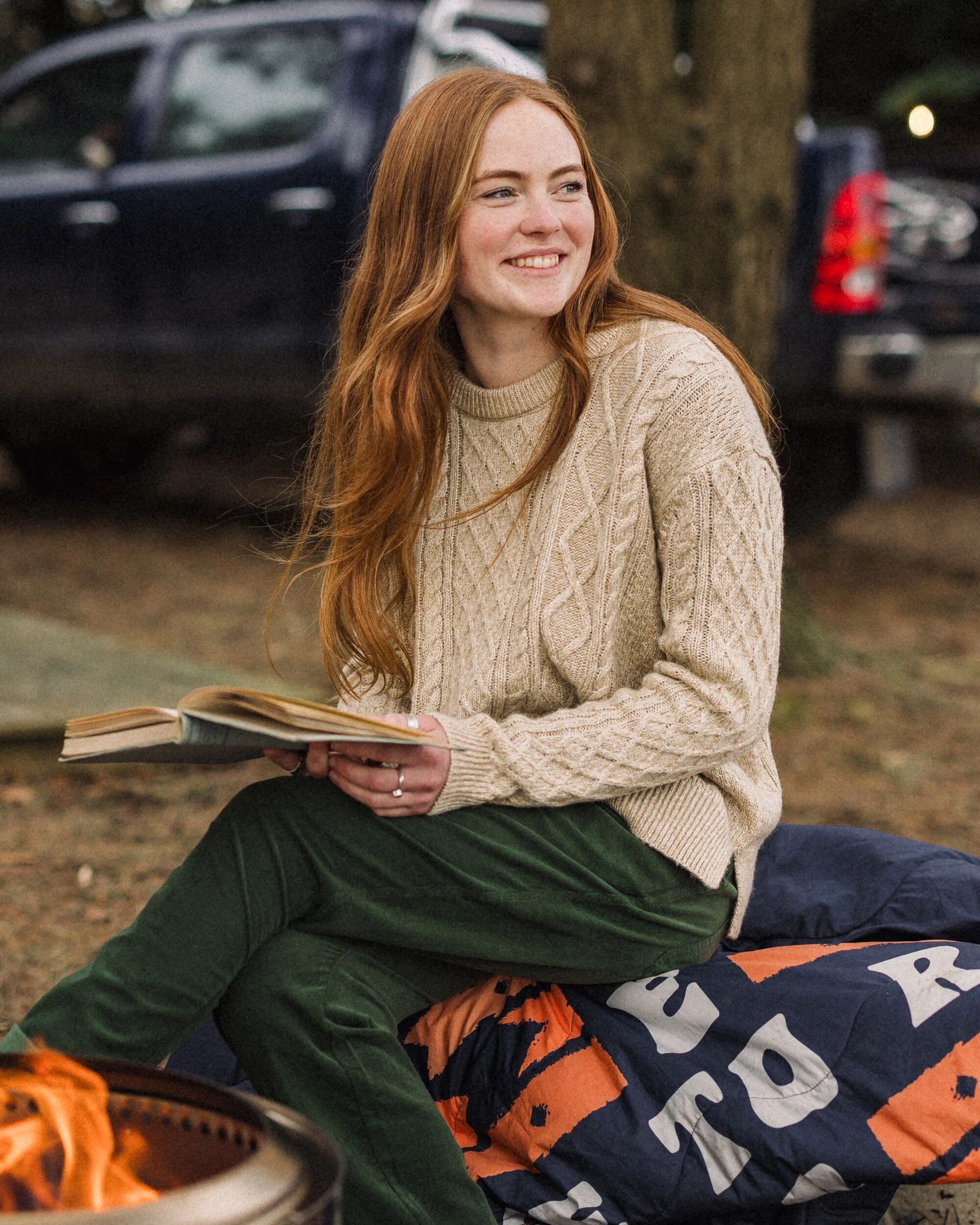 Juniper Recycled Knitted Jumper - Biscuit - Lifestyle