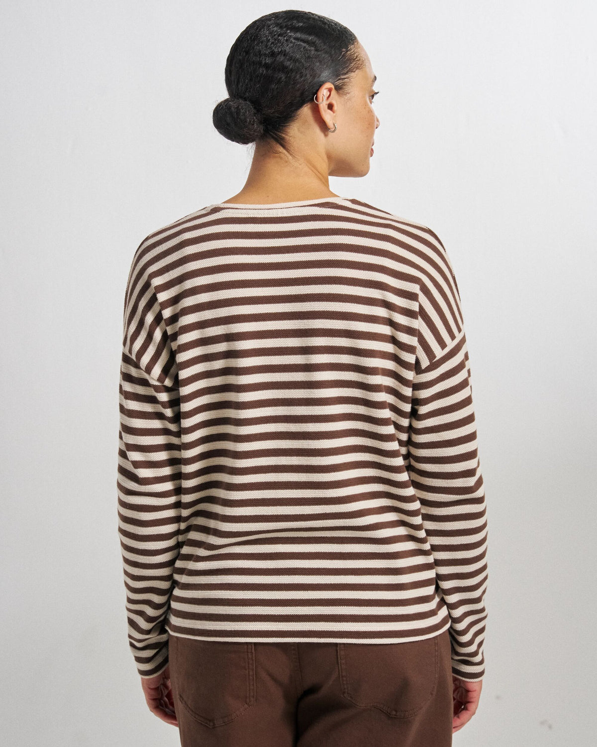 Panorama Striped LS T-Shirt - Chestnut - Studio Model