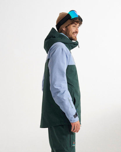 Snowscape Men's Recycled Jacket - Faded Denim/Dark Fern - Studio Model