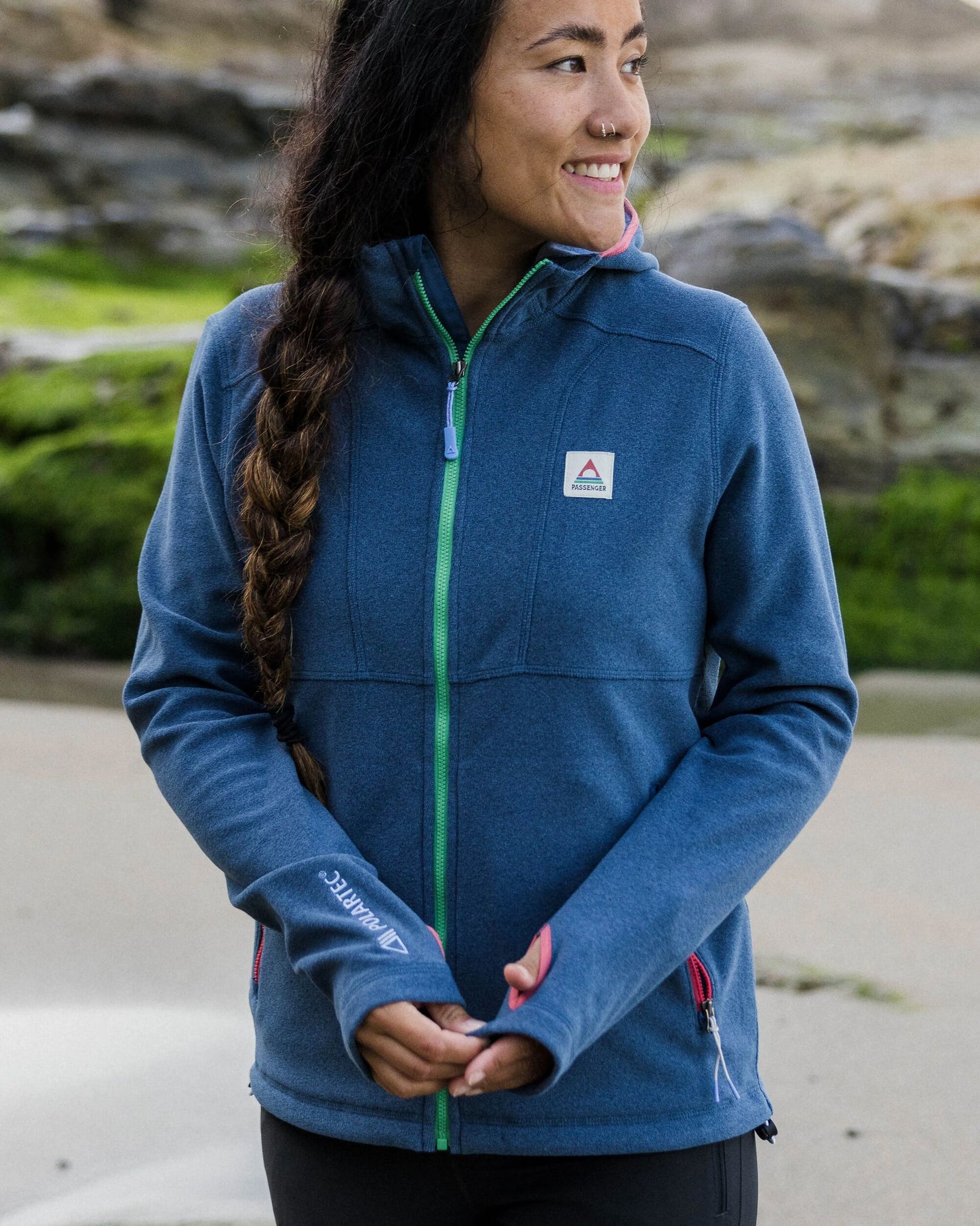 Women's Crest Polartec® Fleece Hoodie - Dark Denim Marl