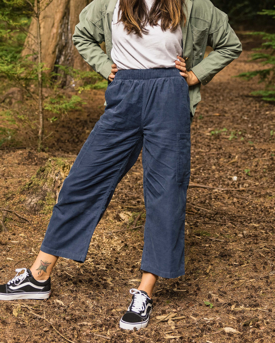 Someday Organic Corduroy Trouser - Dark Denim - Lifestyle