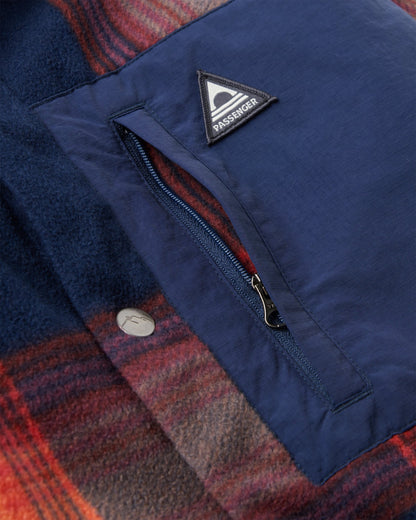 West Polar Fleece Shirt - Rich Navy/ Red Ochre Check - Flatlay