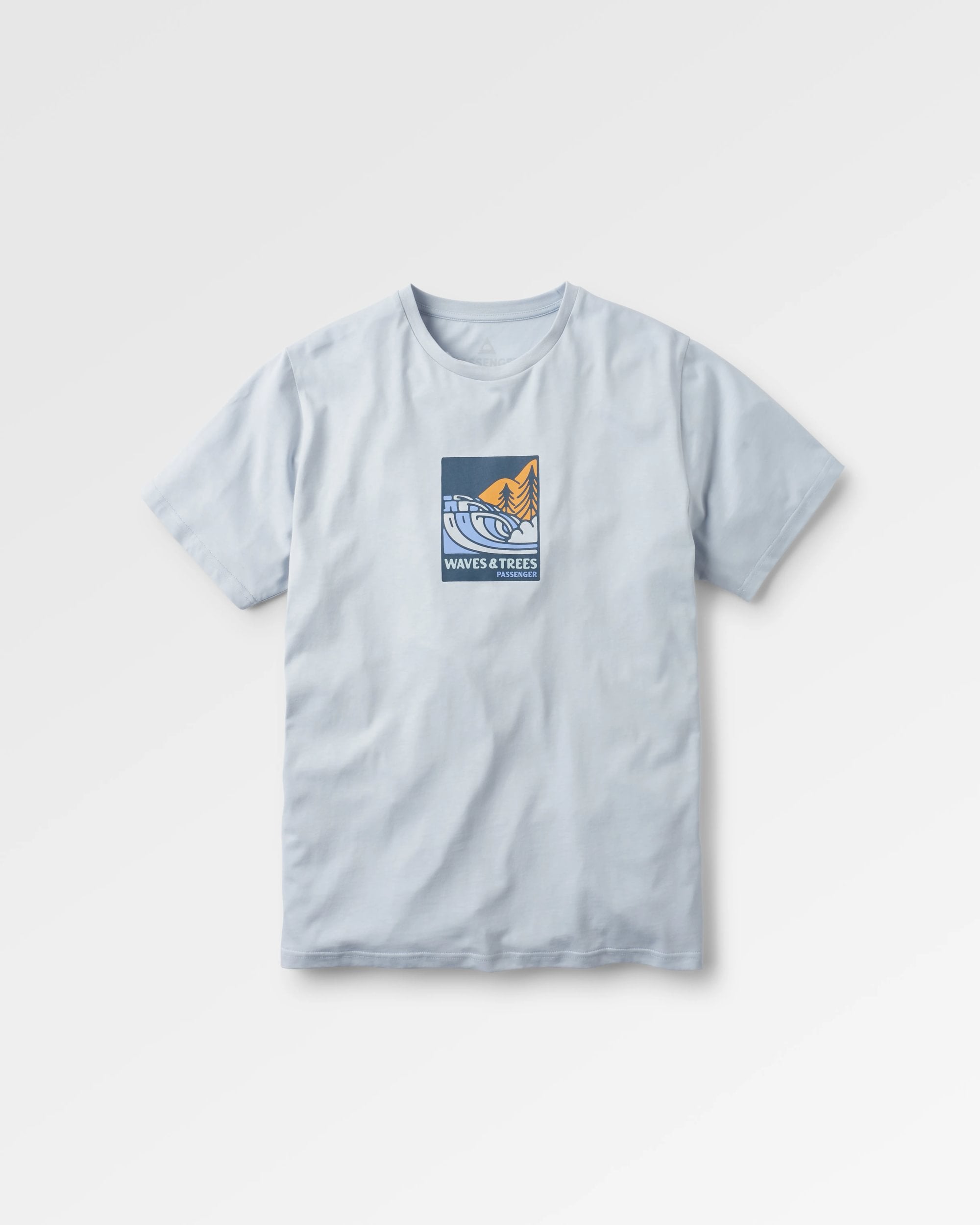 Waves & Trees Organic Cotton T-Shirt - Grey Blue - Flatlay
