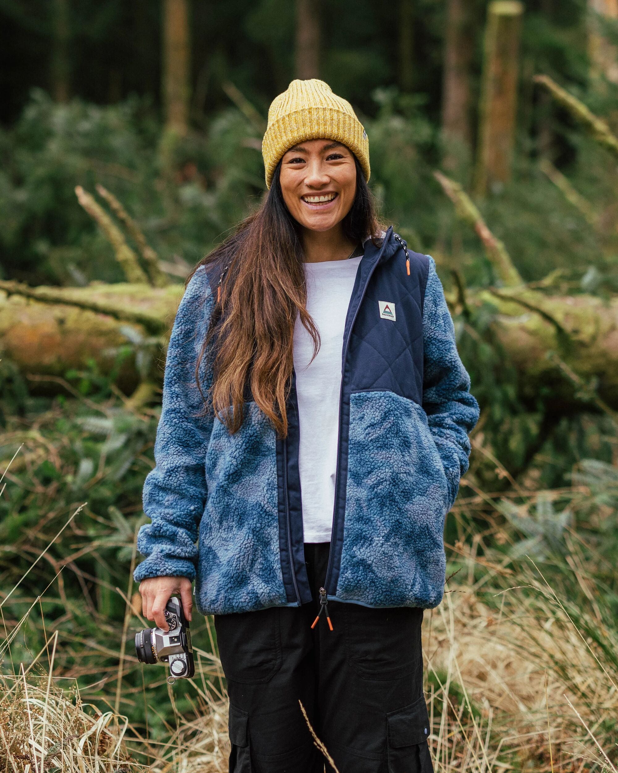 Sefton Recycled Deep-Pile Sherpa Full Zip Fleece - Abstract Mountain Blue Steel - Lifestyle