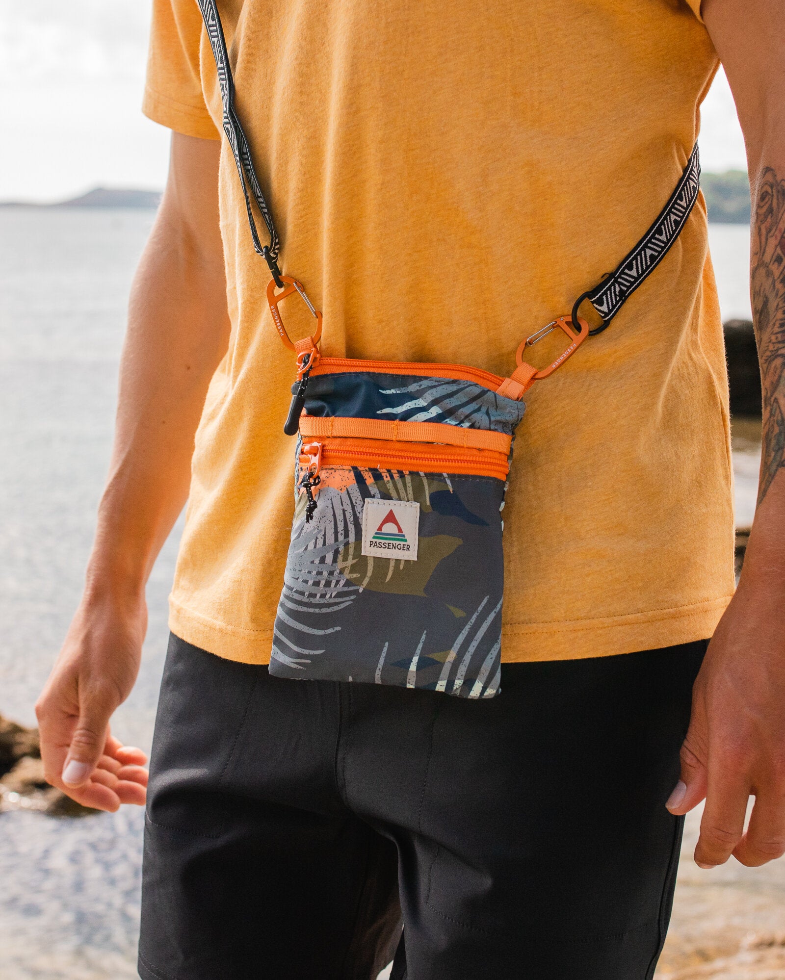 Male_Journey Recycled Crossbody Bag - Palm Camo Apricot