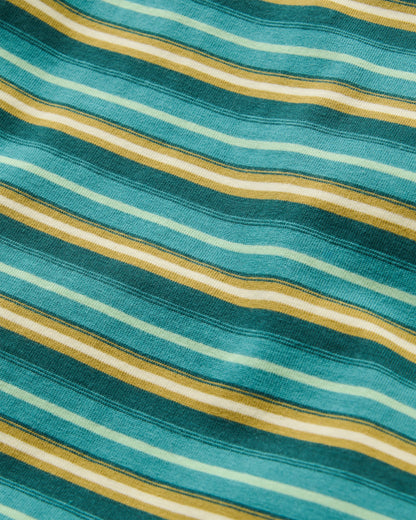 Retro Recycled Cotton Relaxed Fit T-Shirt - Ocean Teal Multi Stripe - Flatlay