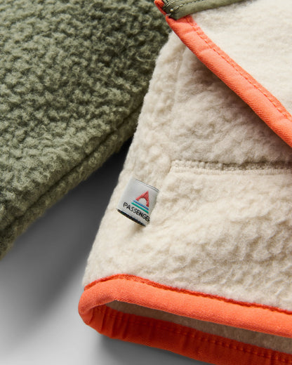 North Coast Full Zip Recycled Sherpa Fleece - Dusty Olive/Oatmeal - Flatlay