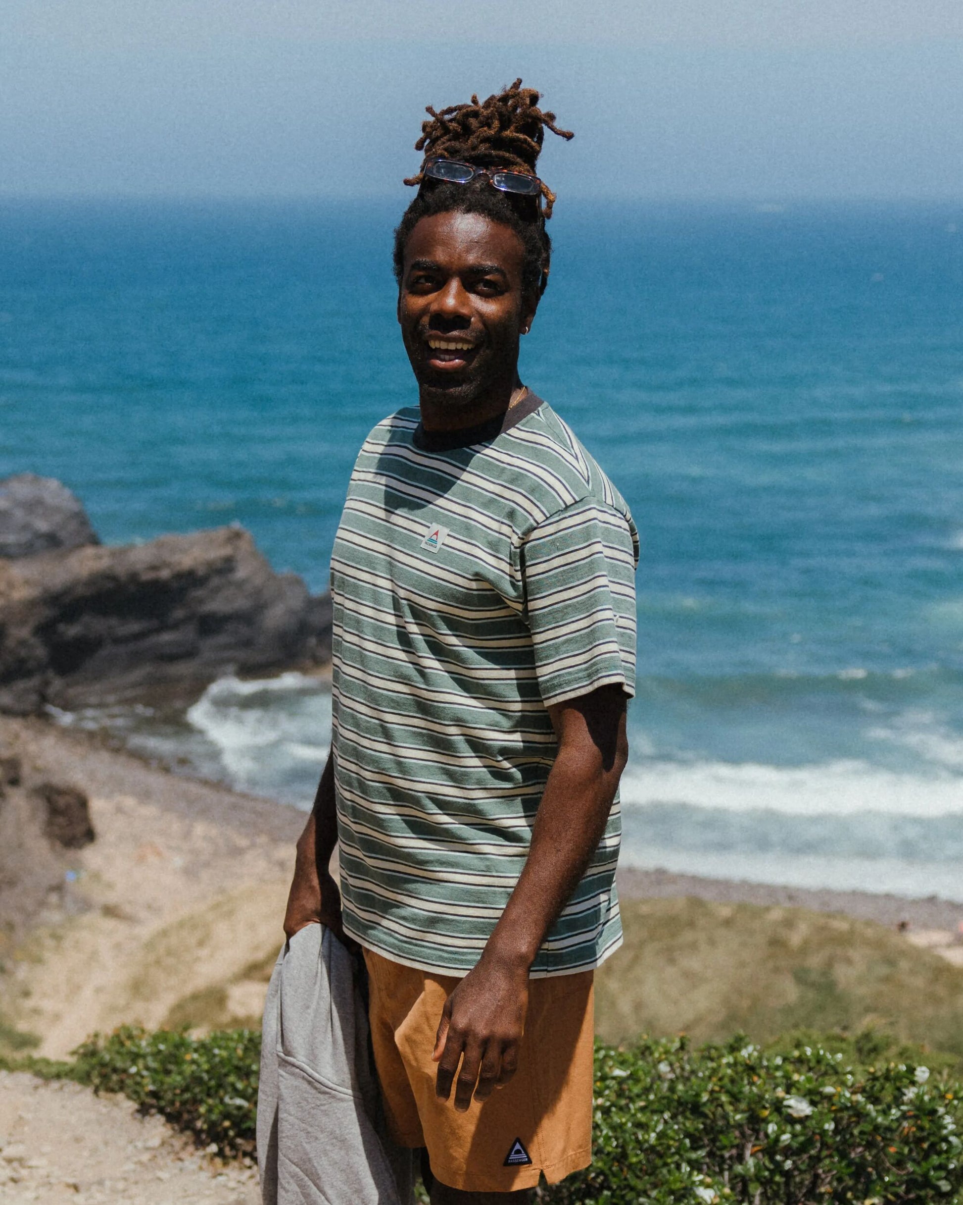 Retro Recycled Cotton Relaxed Fit T-Shirt - Deep Ocean Multi Stripe - Lifestyle