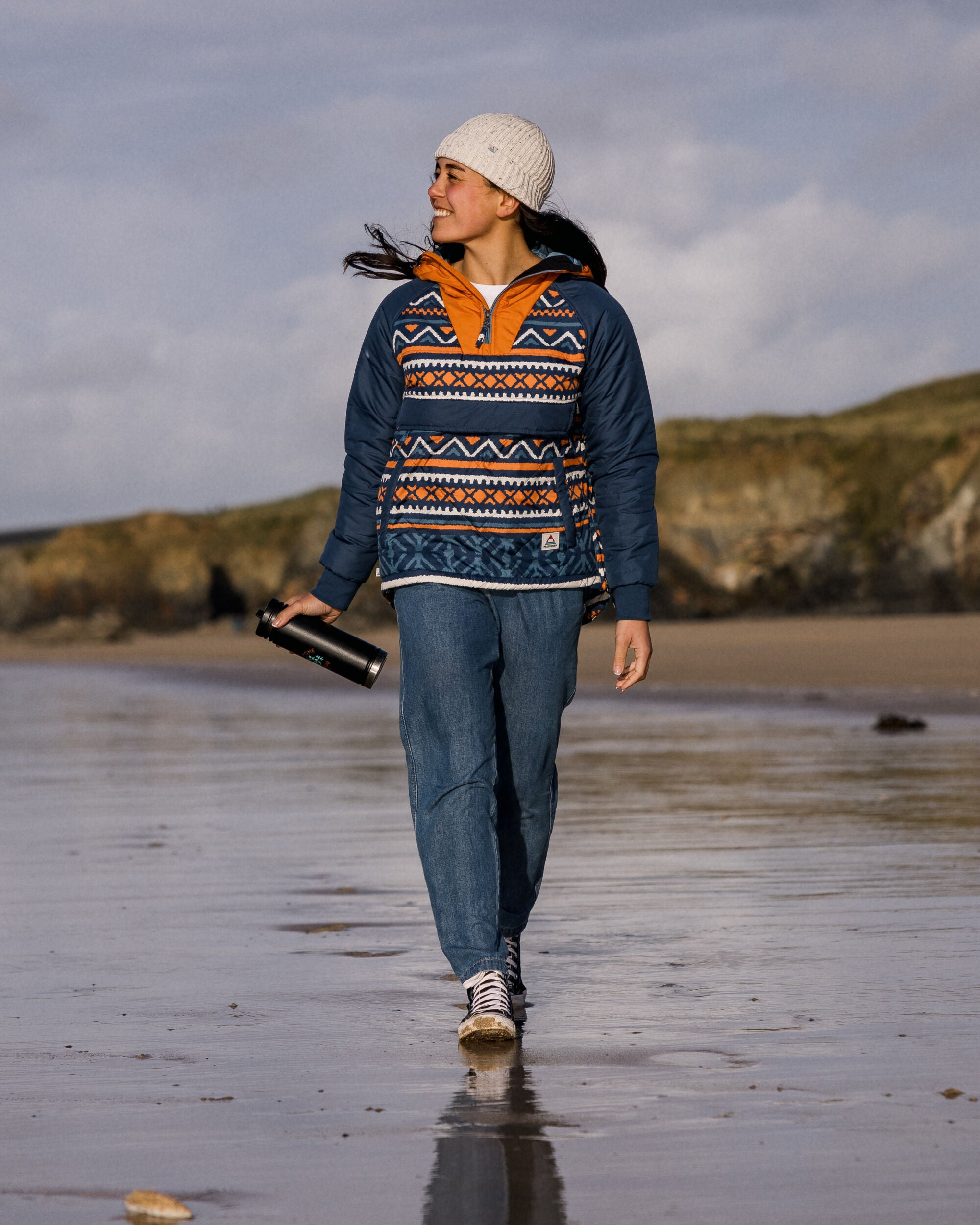 Ocean Recycled Insulated 1/2 Zip Jacket - Homespun Stripe Navy - Lifestyle