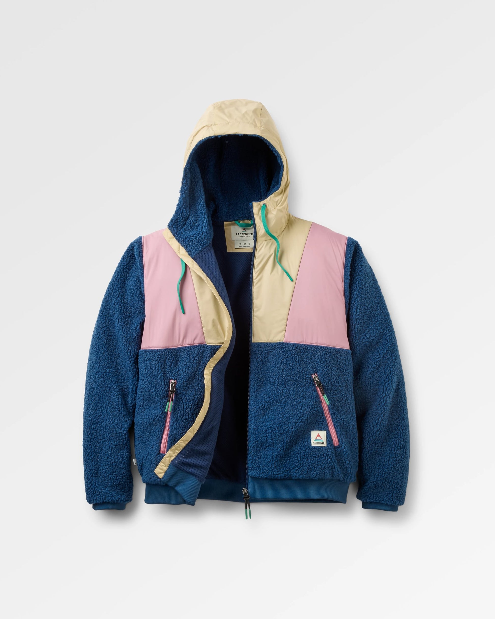 Joy Full Zip Lined Hooded Sherpa Fleece - Dark Denim/Feather - Flatlay