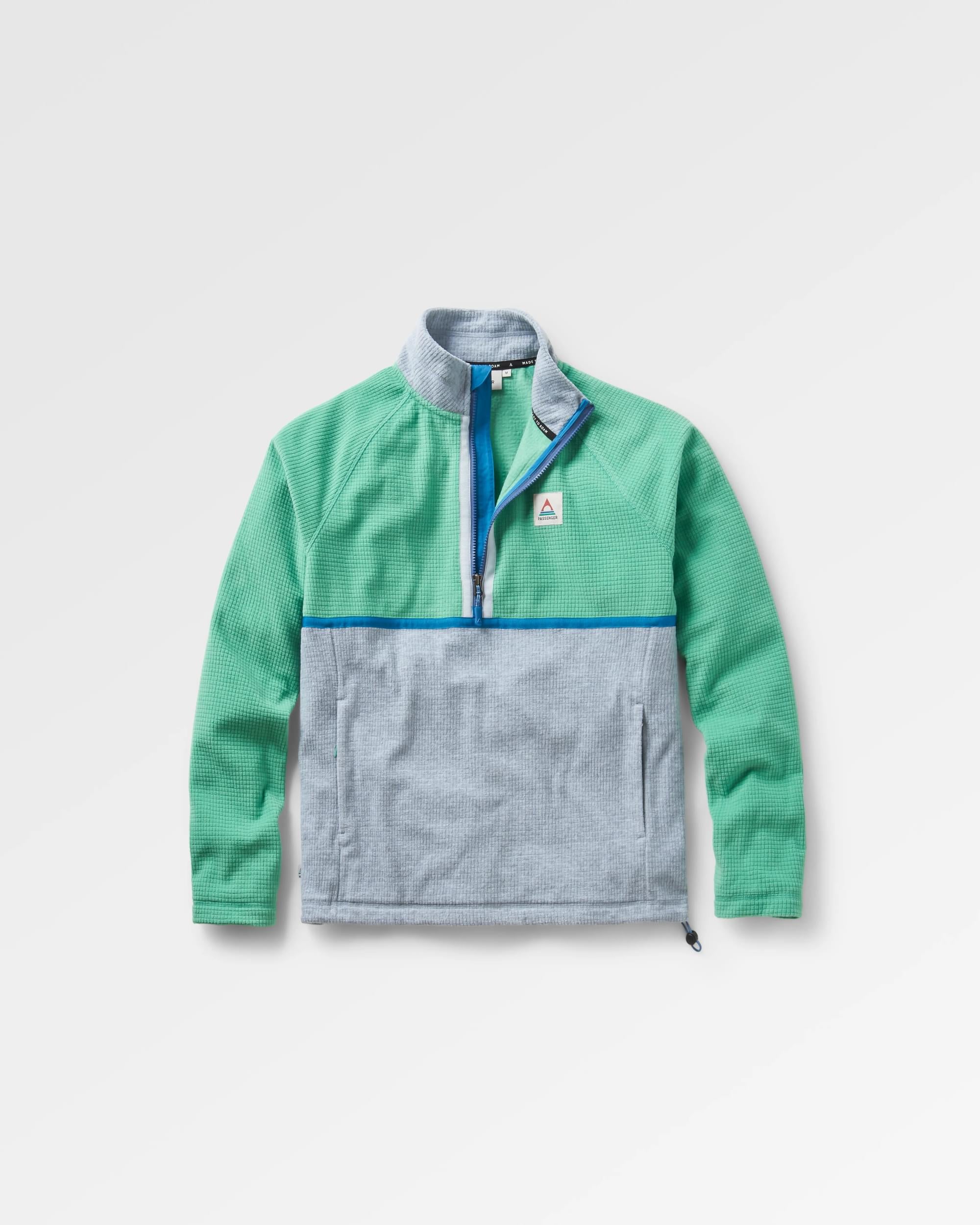 Overlook Recycled Grid Polar Fleece - Green Spruce/Grey Marl - Flatlay