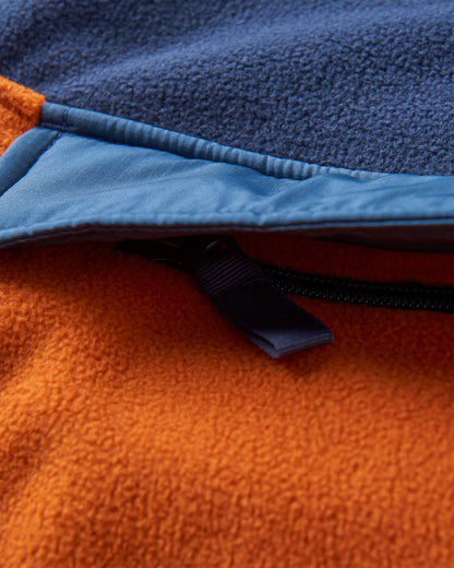 Woodland Hoodless Recycled Polar Fleece - Rich Navy/Sunset Orange - Flatlay