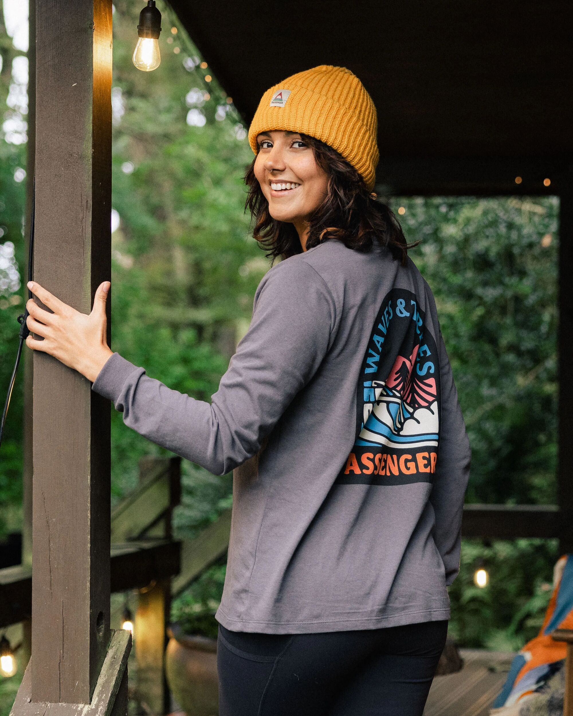 Waves & Trees Recycled LS T-Shirt - Charcoal - Lifestyle