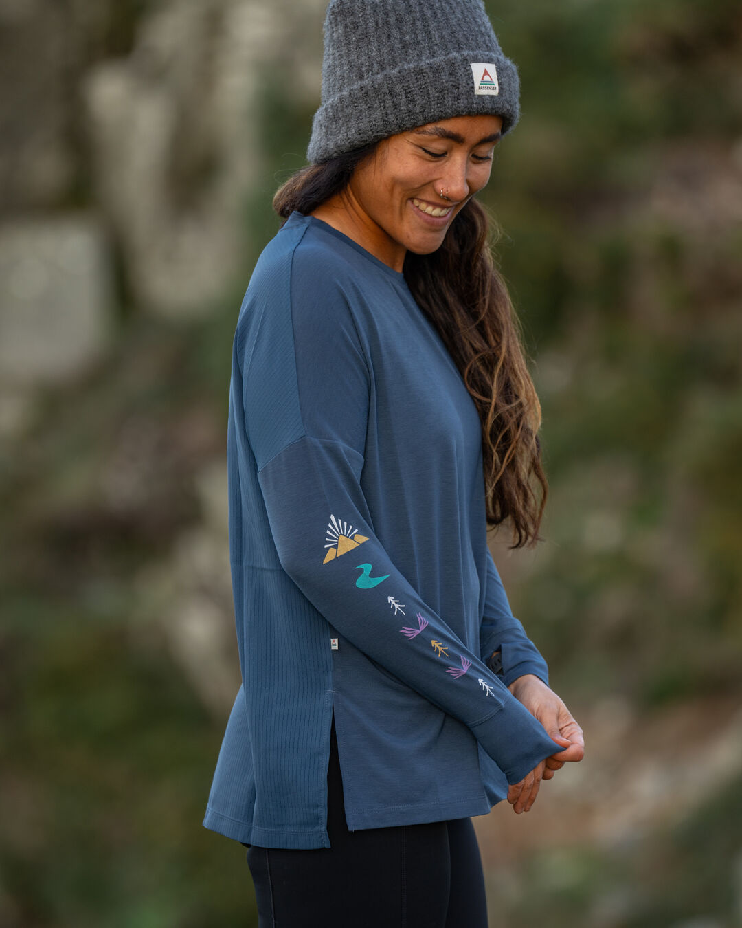Lotus Recycled Active LS Top - Dark Denim - Lifestyle