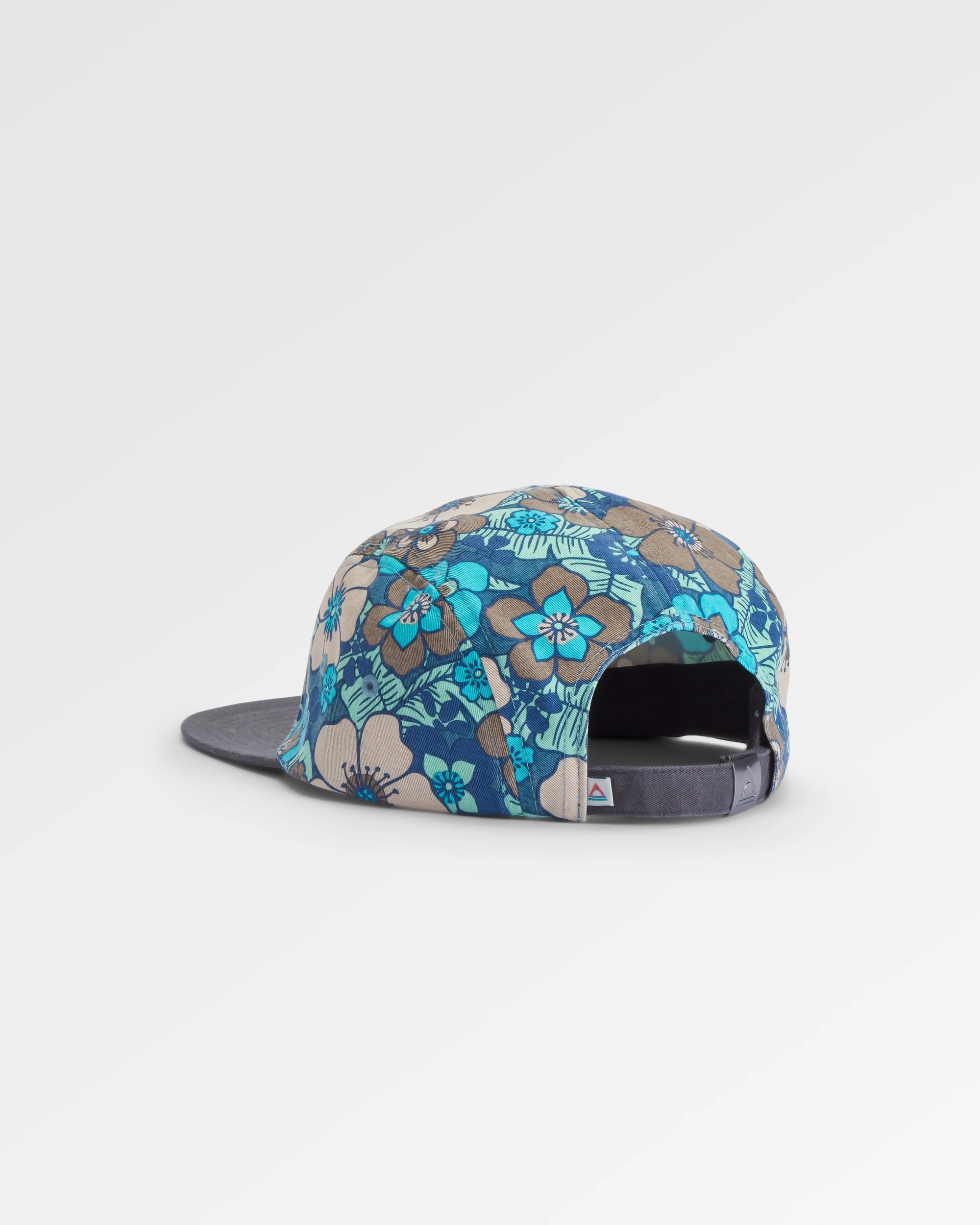 Coast Organic Cotton 5 Panel Cap Snapback Cap - Vintage Floral Aqua - Flatlay