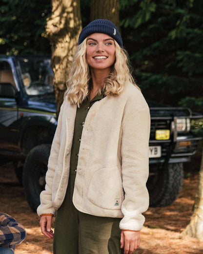 Iris Collarless Recycled Fleece Jacket - Oatmeal - Lifestyle