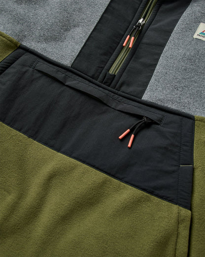 Woodland Hoodless 1/2 Zip Recycled Polartec® Fleece - Grey Marl/Khaki - Flatlay