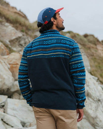 Set Off Recycled Polar 1/4 Zip Fleece - Patchwork Stripe Tidal Blue/ Deep Navy