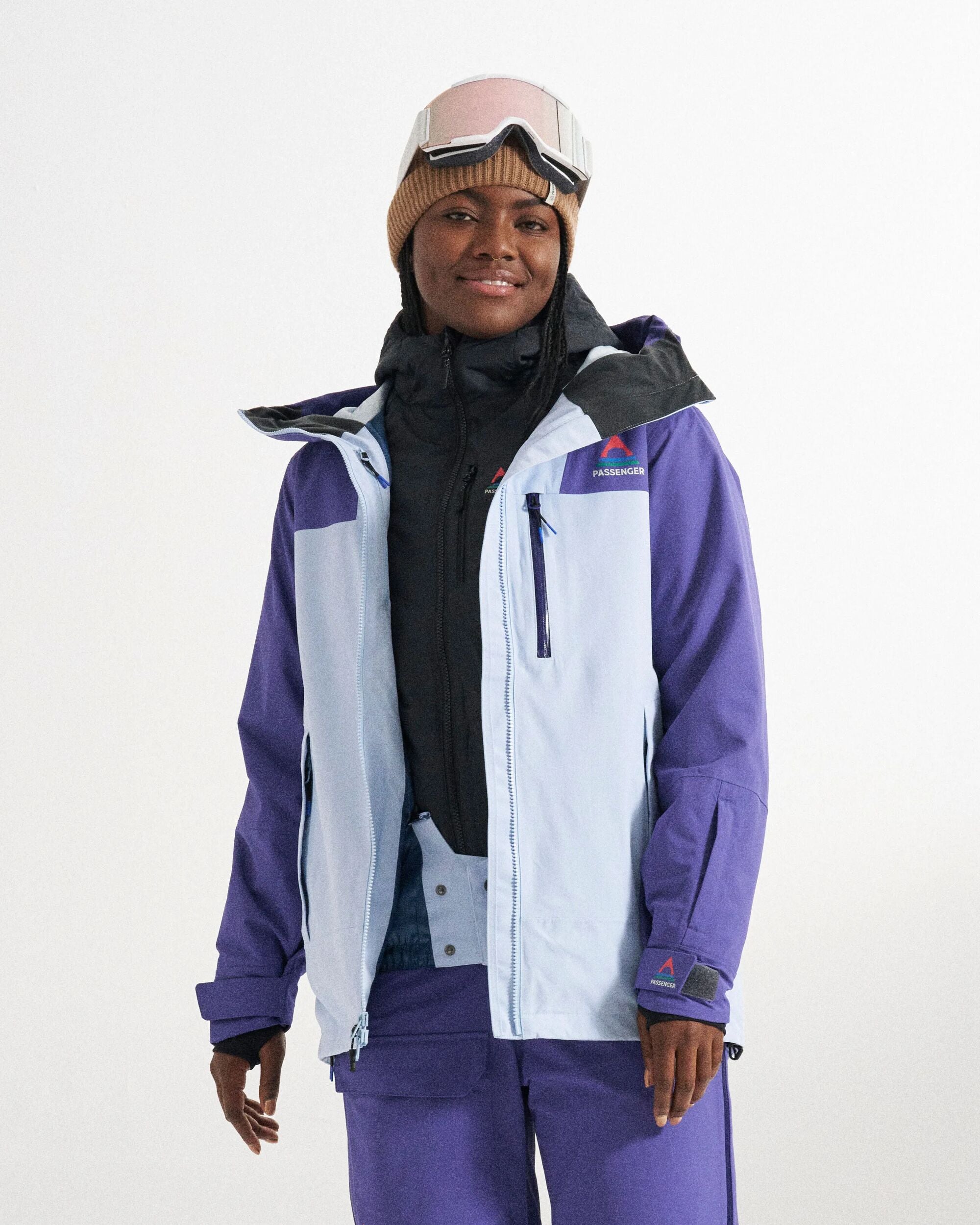 Snowscape Women's Recycled Jacket - Purple Indigo/Ice Blue - Studio Model
