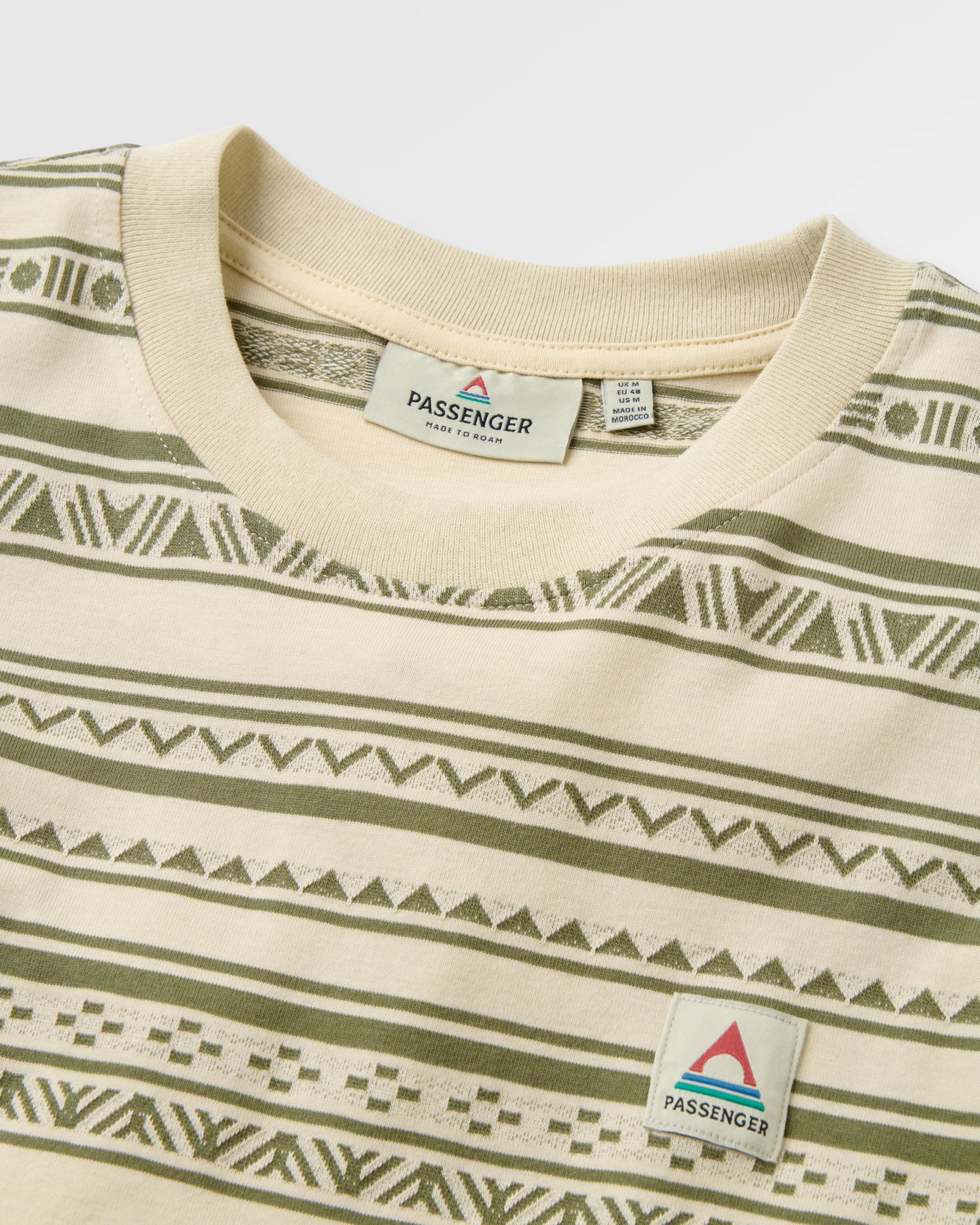 Mellower Jacquard T-Shirt - Geo Stripe Birch/Khaki - Flatlay