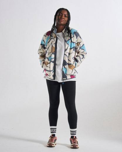 Fairbanks Full Zip Recycled Sherpa Fleece - Abstract Trails Off White - Studio Model