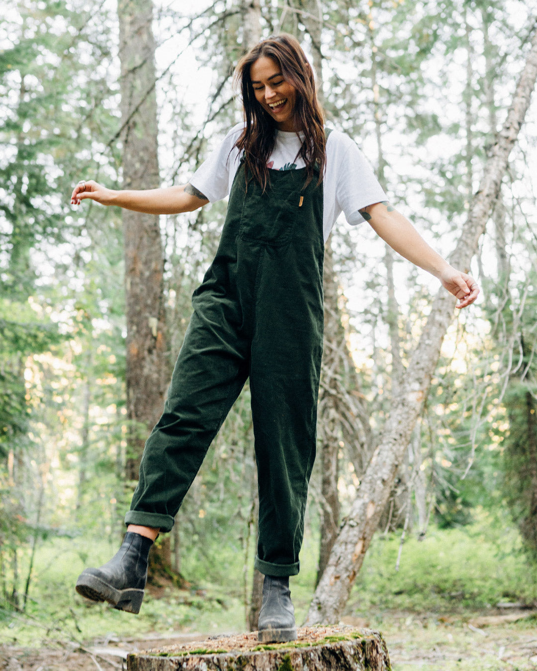 Meadows Cord Dungarees - Fir Tree