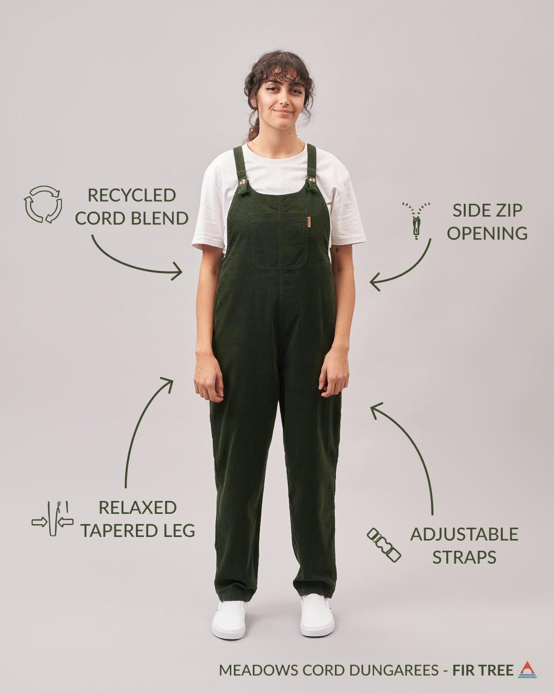 Meadows Cord Dungarees - Fir Tree